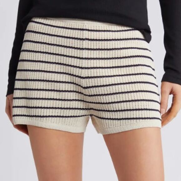 Rag & Bone Viola Stripe Sweater Knit Shorts Cream Black Nautical NEW Medium - Picture 1 of 12